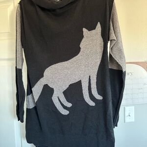 MELISSA NEPTON Black and Gray Cowl Neck Sweater with Animal Design
